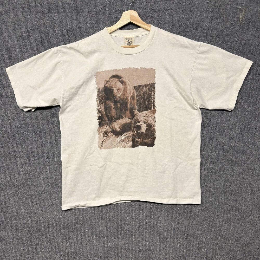 Vintage Alore Bear Graphic Nature T-Shirt Mens XL White Grizzly Wildlife USA 90s